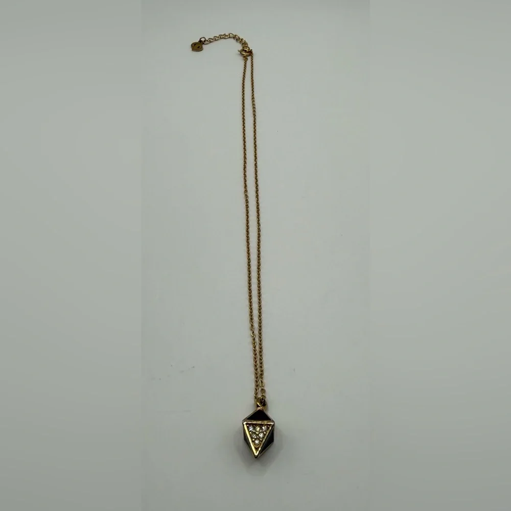 Vintage Dior Gold rhinestones, and black Triangle Pendant with chain Necklace - Picture 7 of 12
